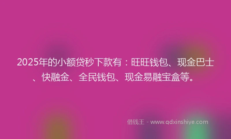 2025年的小额贷秒下款有：旺旺钱包、现金巴士、快融金、全民钱包、现金易融宝盒等。