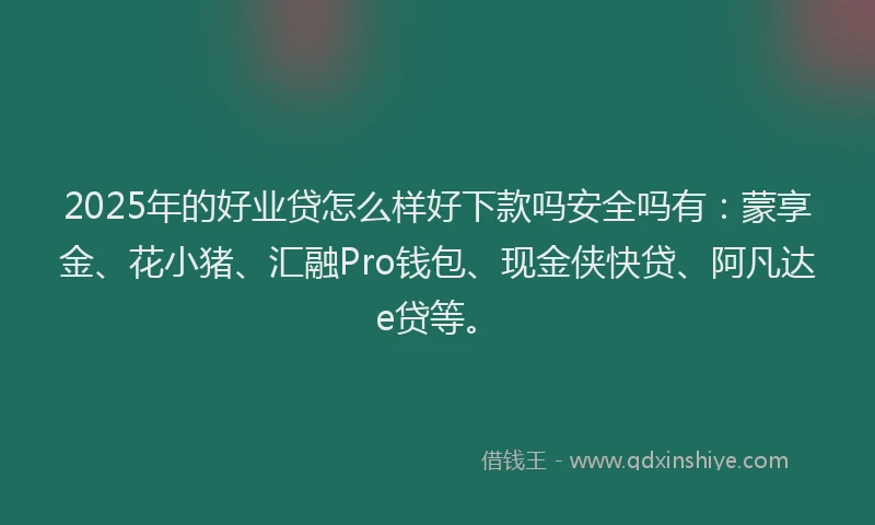 2025年的好业贷怎么样好下款吗安全吗有：蒙享金、花小猪、汇融Pro钱包、现金侠快贷、阿凡达e贷等。
