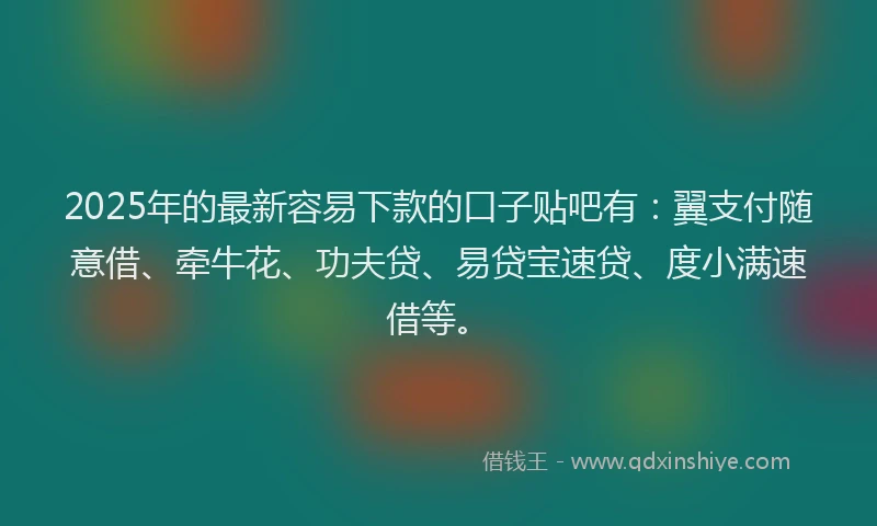 2025年的最新容易下款的口子贴吧有：翼支付随意借、牵牛花、功夫贷、易贷宝速贷、度小满速借等。