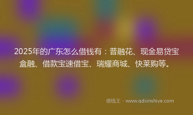 2025年的广东怎么借钱有：普融花、现金易贷宝盒融、借款宝速借宝、瑞耀商城、快莱购等。
