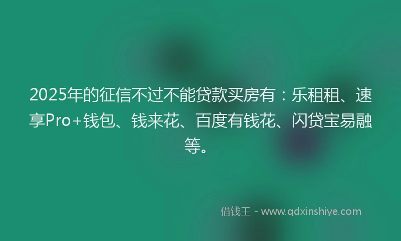 2025年的征信不过不能贷款买房有：乐租租、速享Pro+钱包、钱来花、百度有钱花、闪贷宝易融等。