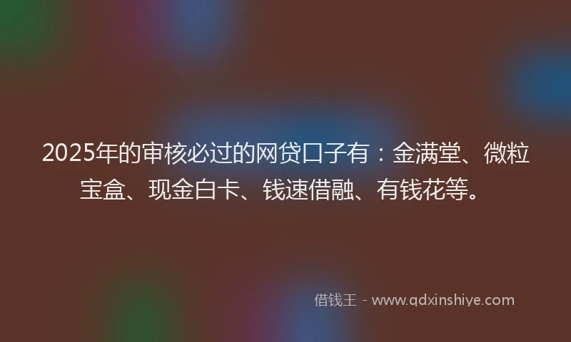 2025年的审核必过的网贷口子有：金满堂、微粒宝盒、现金白卡、钱速借融、有钱花等。
