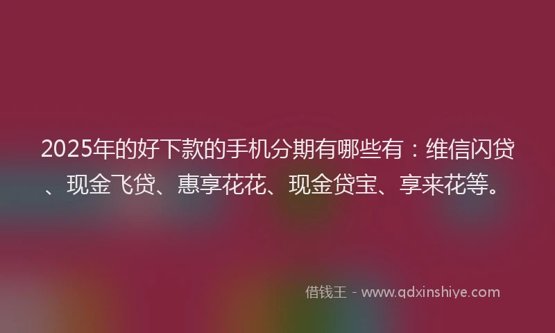 2025年的好下款的手机分期有哪些有：维信闪贷、现金飞贷、惠享花花、现金贷宝、享来花等。