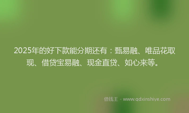 2025年的好下款能分期还有：甄易融、唯品花取现、借贷宝易融、现金直贷、如心来等。