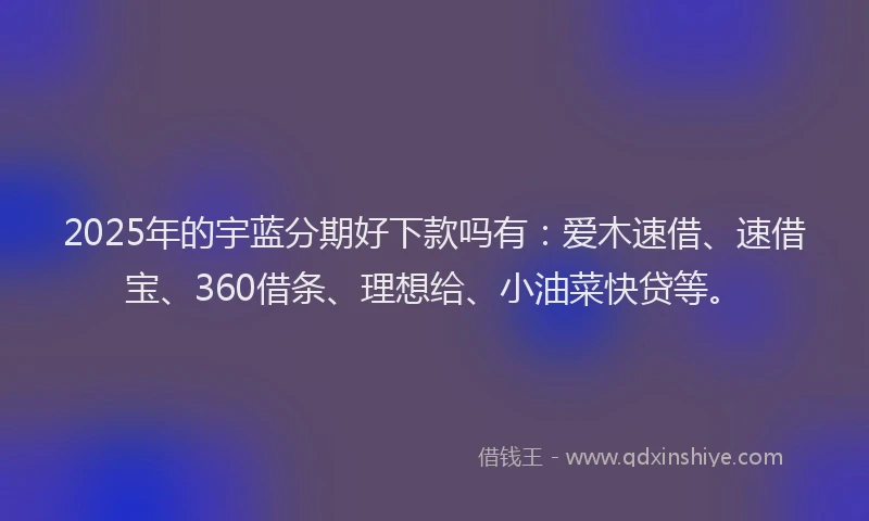 2025年的宇蓝分期好下款吗有：爱木速借、速借宝、360借条、理想给、小油菜快贷等。