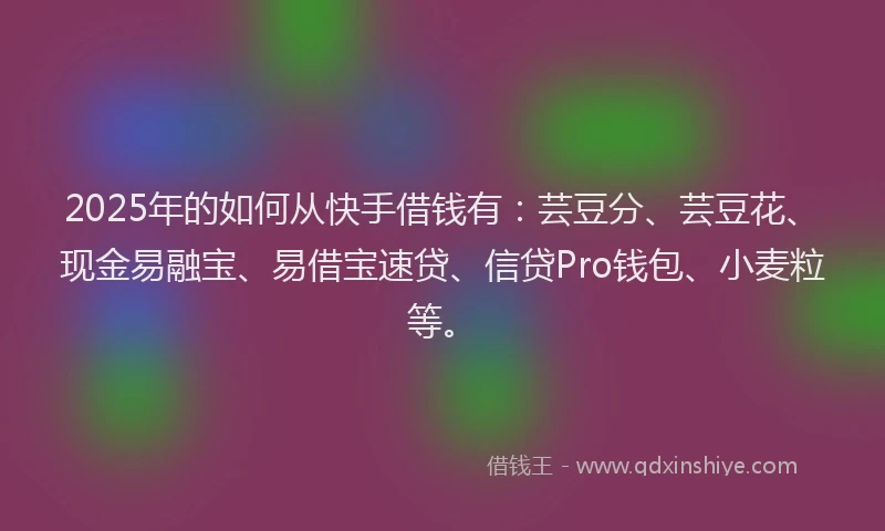 2025年的如何从快手借钱有：芸豆分、芸豆花、现金易融宝、易借宝速贷、信贷Pro钱包、小麦粒等。