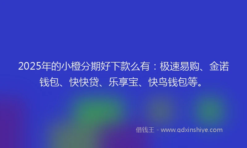 2025年的小橙分期好下款么有：极速易购、金诺钱包、快快贷、乐享宝、快鸟钱包等。