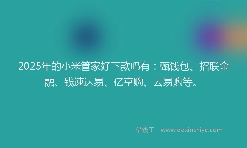 2025年的小米管家好下款吗有：甄钱包、招联金融、钱速达易、亿享购、云易购等。