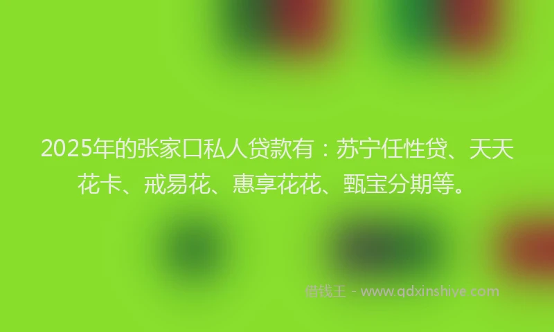 2025年的张家口私人贷款有：苏宁任性贷、天天花卡、戒易花、惠享花花、甄宝分期等。