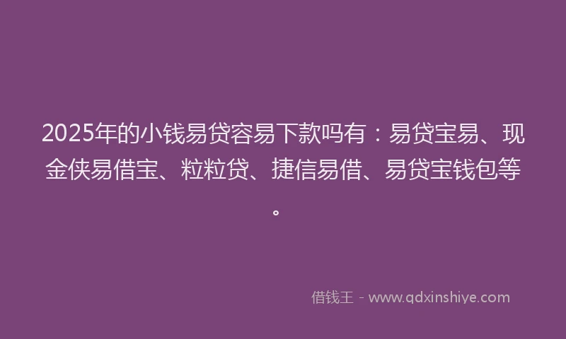 2025年的小钱易贷容易下款吗有：易贷宝易、现金侠易借宝、粒粒贷、捷信易借、易贷宝钱包等。