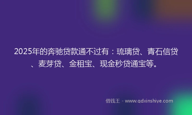 2025年的奔驰贷款通不过有：琉璃贷、青石信贷、麦芽贷、金租宝、现金秒贷通宝等。