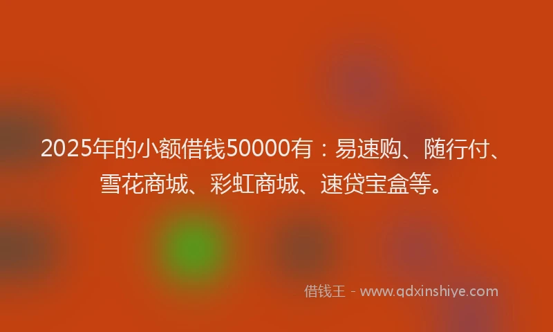 2025年的小额借钱50000有：易速购、随行付、雪花商城、彩虹商城、速贷宝盒等。