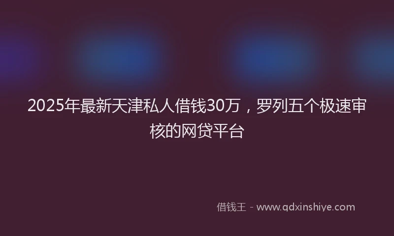 2025年最新天津私人借钱30万，罗列五个极速审核的网贷平台