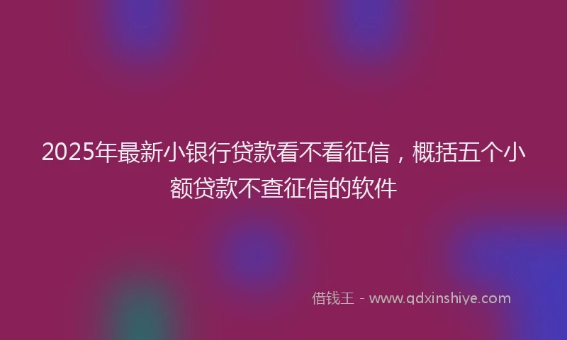 2025年最新小银行贷款看不看征信，概括五个小额贷款不查征信的软件