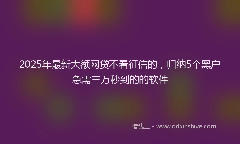 2025年最新大额网贷不看征信的，归纳5个黑户急需三万秒到的的软件