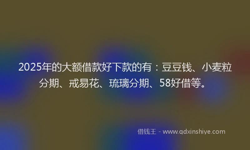 2025年的大额借款好下款的有：豆豆钱、小麦粒分期、戒易花、琉璃分期、58好借等。