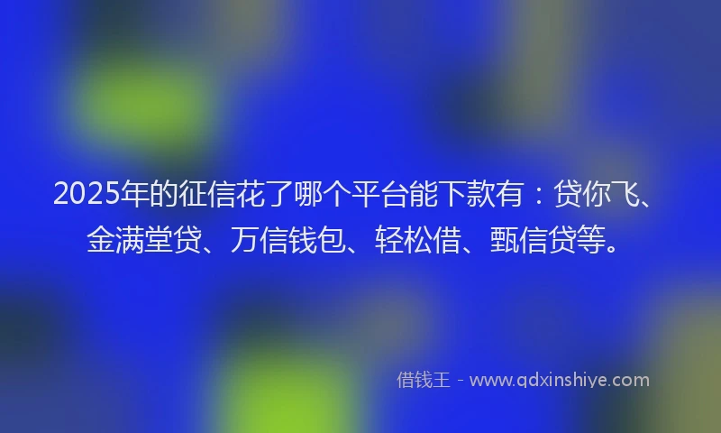 2025年的征信花了哪个平台能下款有：贷你飞、金满堂贷、万信钱包、轻松借、甄信贷等。