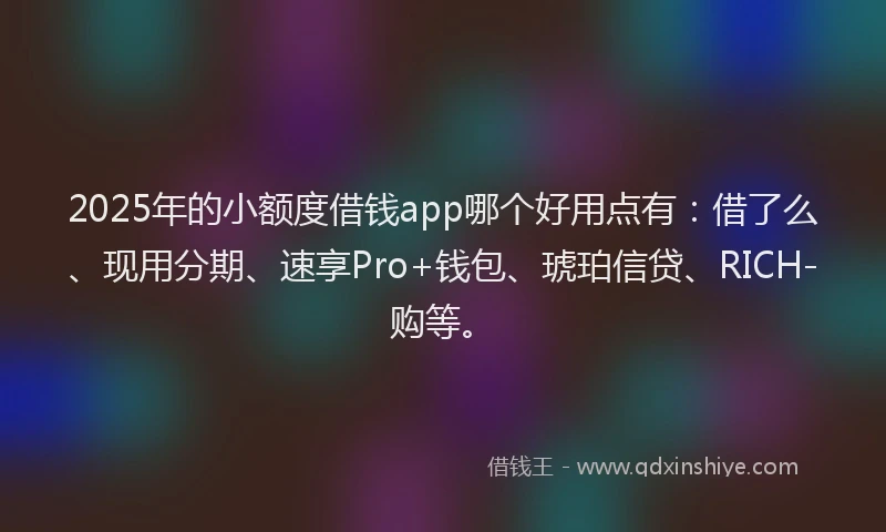 2025年的小额度借钱app哪个好用点有：借了么、现用分期、速享Pro+钱包、琥珀信贷、RICH-购等。