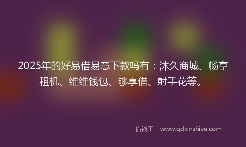 2025年的好易借易意下款吗有：沐久商城、畅享租机、维维钱包、够享借、射手花等。
