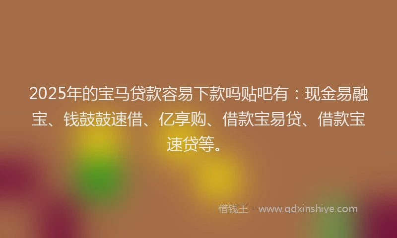 2025年的宝马贷款容易下款吗贴吧有：现金易融宝、钱鼓鼓速借、亿享购、借款宝易贷、借款宝速贷等。