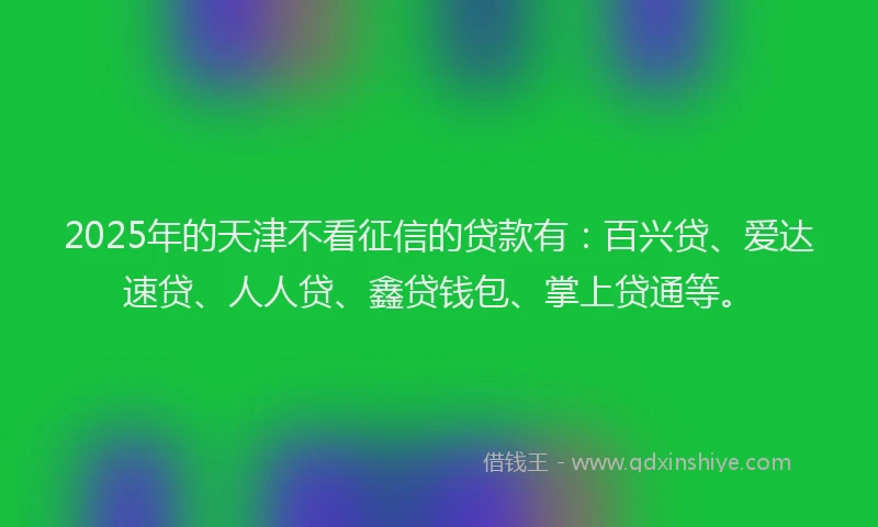 2025年的天津不看征信的贷款有：百兴贷、爱达速贷、人人贷、鑫贷钱包、掌上贷通等。