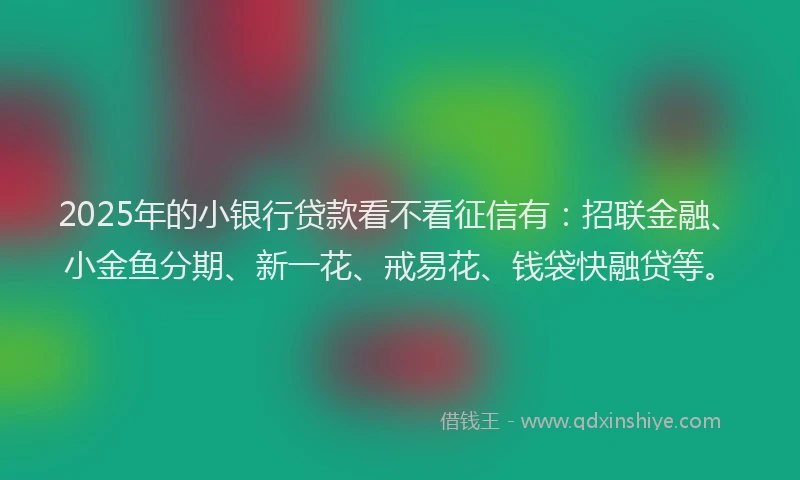 2025年的小银行贷款看不看征信有：招联金融、小金鱼分期、新一花、戒易花、钱袋快融贷等。