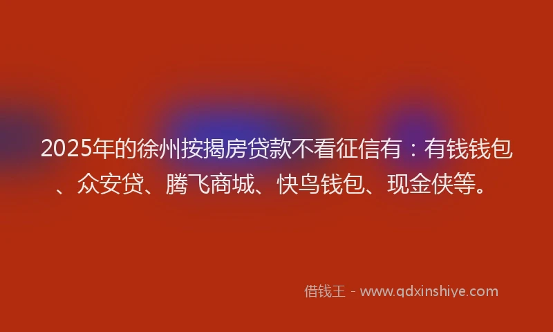 2025年的徐州按揭房贷款不看征信有：有钱钱包、众安贷、腾飞商城、快鸟钱包、现金侠等。