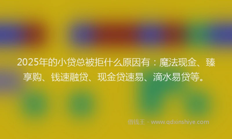 2025年的小贷总被拒什么原因有：魔法现金、臻享购、钱速融贷、现金贷速易、滴水易贷等。