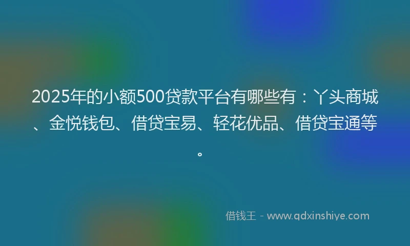 2025年的小额500贷款平台有哪些有：丫头商城、金悦钱包、借贷宝易、轻花优品、借贷宝通等。