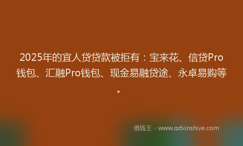 2025年的宜人贷贷款被拒有：宝来花、信贷Pro钱包、汇融Pro钱包、现金易融贷途、永卓易购等。