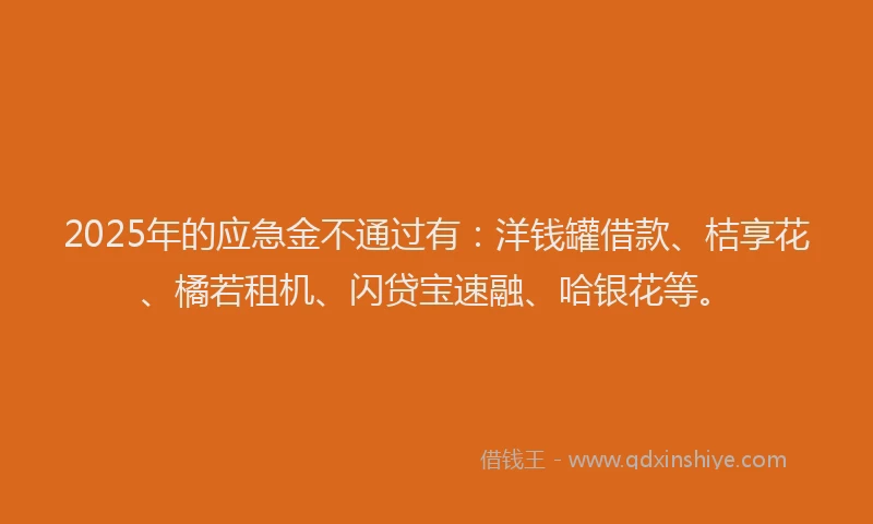 2025年的应急金不通过有：洋钱罐借款、桔享花、橘若租机、闪贷宝速融、哈银花等。