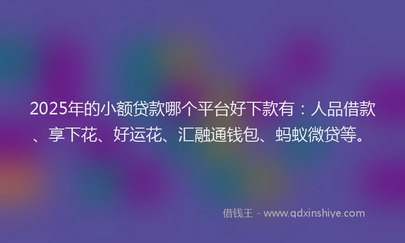 2025年的小额贷款哪个平台好下款有：人品借款、享下花、好运花、汇融通钱包、蚂蚁微贷等。