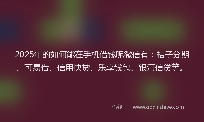 2025年的如何能在手机借钱呢微信有：桔子分期、可易借、信用快贷、乐享钱包、银河信贷等。