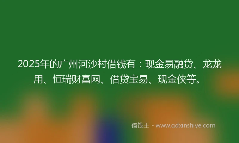 2025年的广州河沙村借钱有：现金易融贷、龙龙用、恒瑞财富网、借贷宝易、现金侠等。