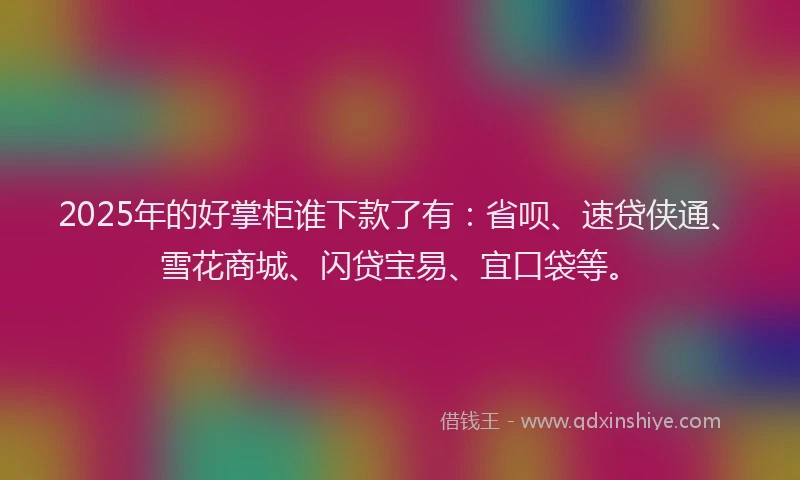 2025年的好掌柜谁下款了有：省呗、速贷侠通、雪花商城、闪贷宝易、宜口袋等。
