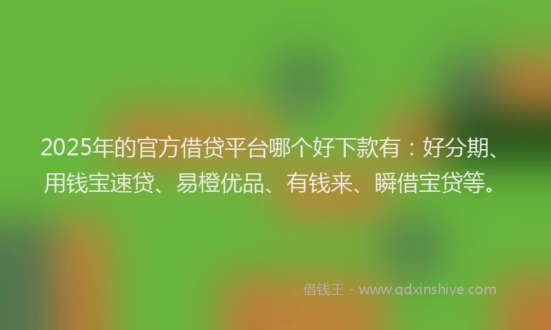 2025年的官方借贷平台哪个好下款有：好分期、用钱宝速贷、易橙优品、有钱来、瞬借宝贷等。