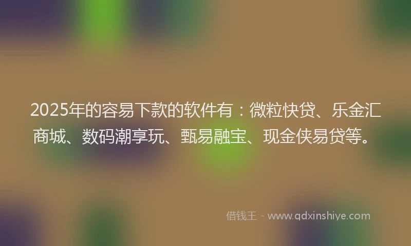 2025年的容易下款的软件有：微粒快贷、乐金汇商城、数码潮享玩、甄易融宝、现金侠易贷等。
