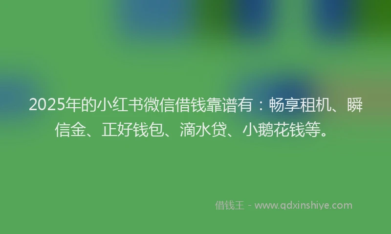 2025年的小红书微信借钱靠谱有：畅享租机、瞬信金、正好钱包、滴水贷、小鹅花钱等。