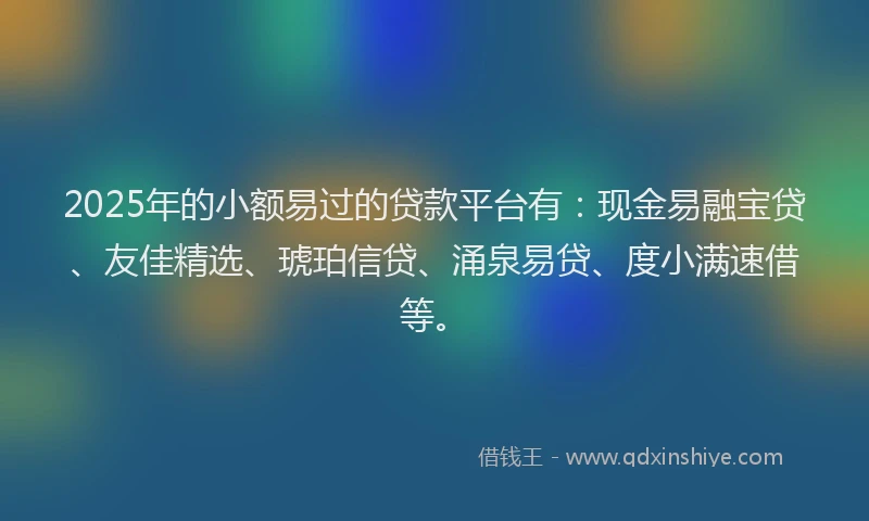 2025年的小额易过的贷款平台有：现金易融宝贷、友佳精选、琥珀信贷、涌泉易贷、度小满速借等。