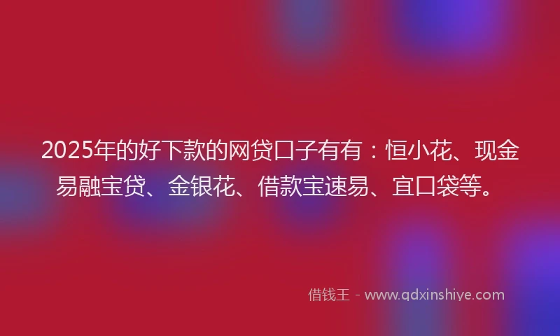 2025年的好下款的网贷口子有有：恒小花、现金易融宝贷、金银花、借款宝速易、宜口袋等。
