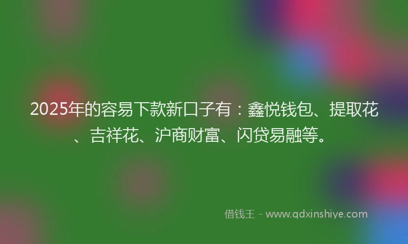 2025年的容易下款新口子有：鑫悦钱包、提取花、吉祥花、沪商财富、闪贷易融等。