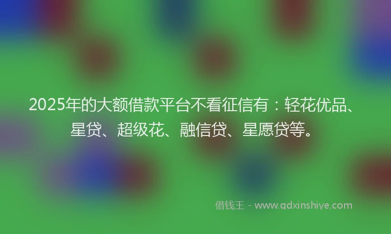 2025年的大额借款平台不看征信有：轻花优品、星贷、超级花、融信贷、星愿贷等。