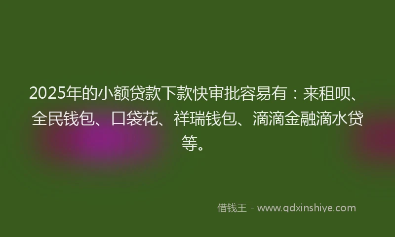 2025年的小额贷款下款快审批容易有：来租呗、全民钱包、口袋花、祥瑞钱包、滴滴金融滴水贷等。