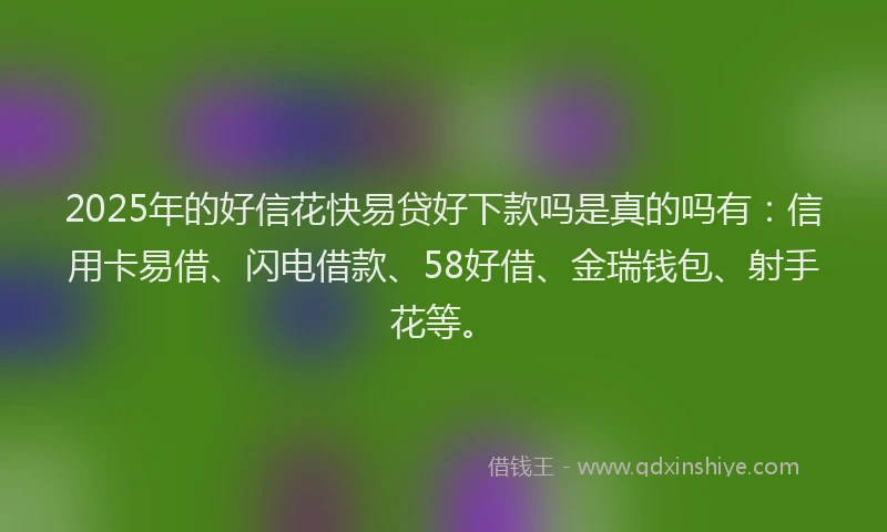 2025年的好信花快易贷好下款吗是真的吗有：信用卡易借、闪电借款、58好借、金瑞钱包、射手花等。