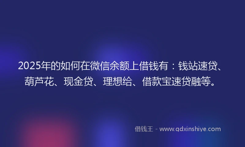 2025年的如何在微信余额上借钱有：钱站速贷、葫芦花、现金贷、理想给、借款宝速贷融等。