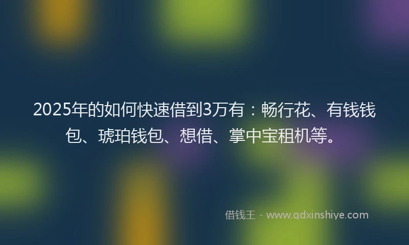 2025年的如何快速借到3万有：畅行花、有钱钱包、琥珀钱包、想借、掌中宝租机等。