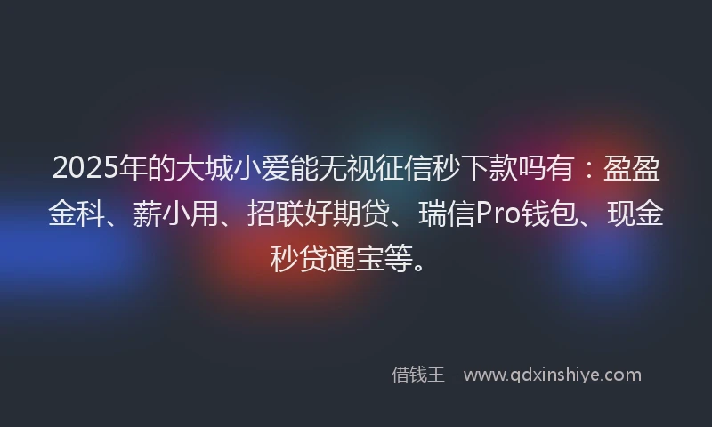 2025年的大城小爱能无视征信秒下款吗有：盈盈金科、薪小用、招联好期贷、瑞信Pro钱包、现金秒贷通宝等。