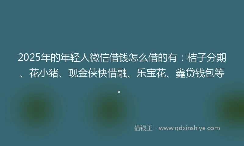 2025年的年轻人微信借钱怎么借的有：桔子分期、花小猪、现金侠快借融、乐宝花、鑫贷钱包等。
