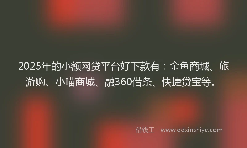 2025年的小额网贷平台好下款有：金鱼商城、旅游购、小喵商城、融360借条、快捷贷宝等。