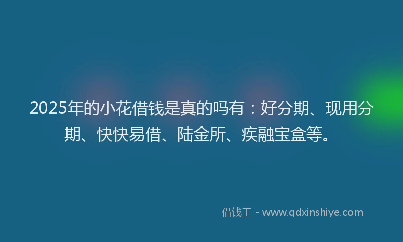 2025年的小花借钱是真的吗有：好分期、现用分期、快快易借、陆金所、疾融宝盒等。